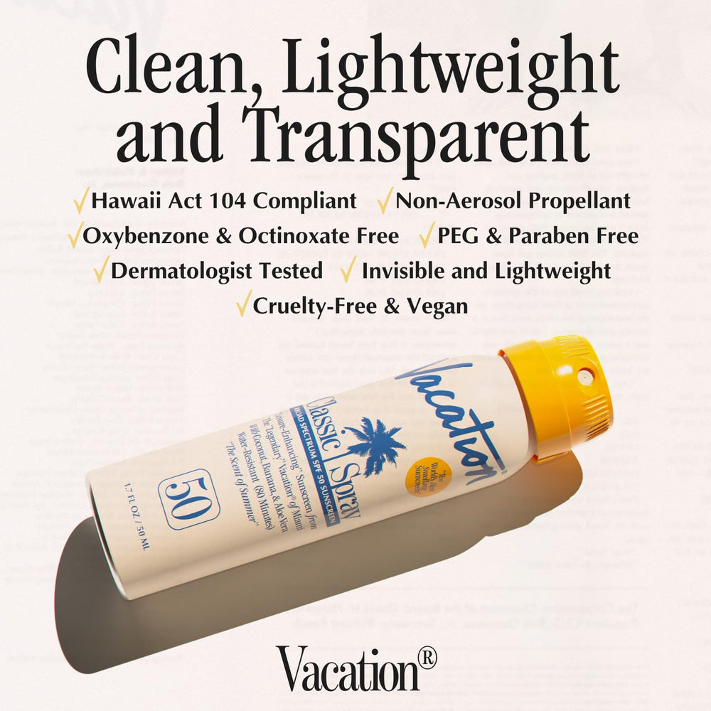 Sunscreen ingredients image emphasizes clean vegan formula with aloe and Vitamin E.