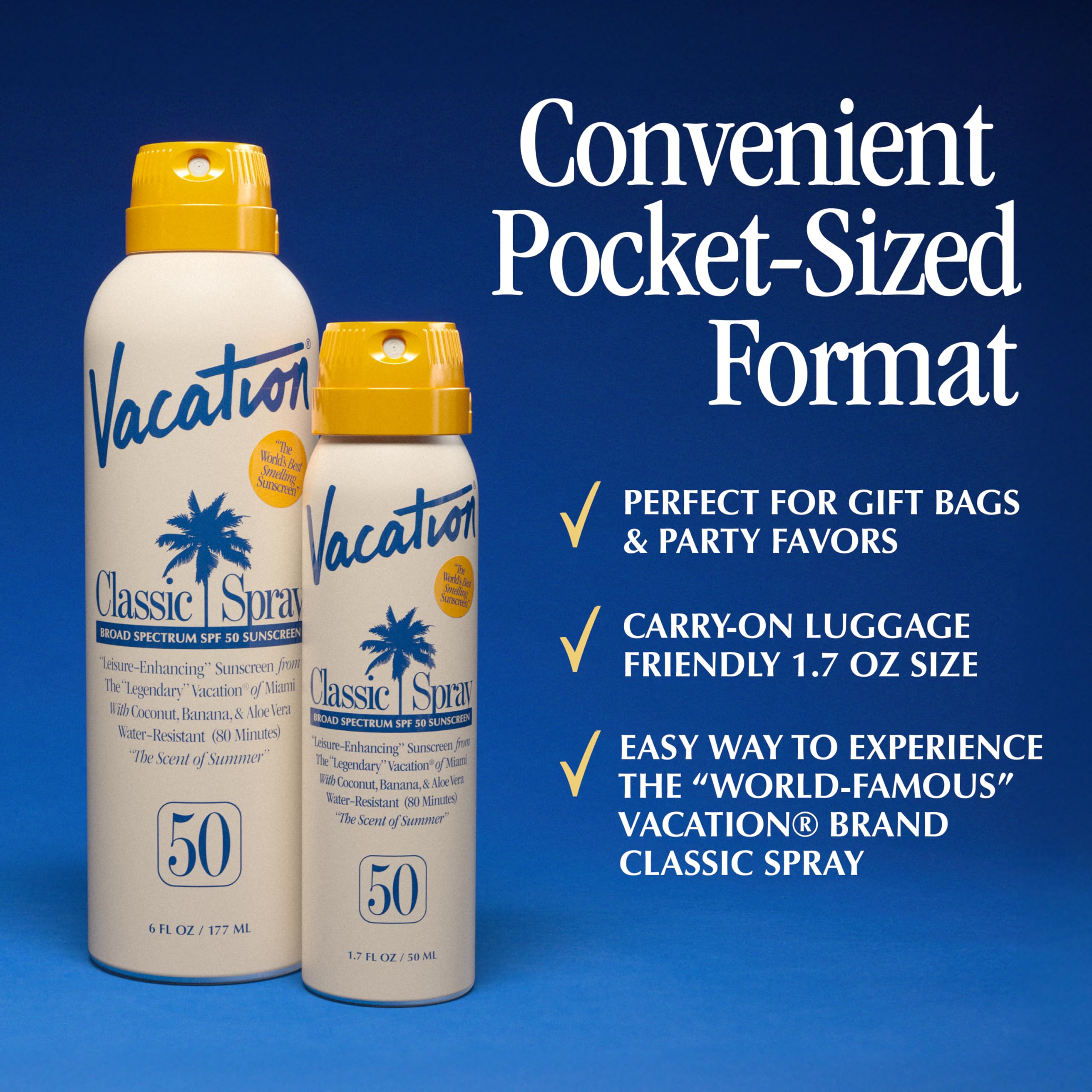 Vacation Mini Classic Sunscreen Spray angle-use illustrates upside-down spraying capability.