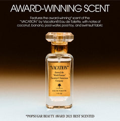 Gold mica particles in VACATION Shimmer Oil create sun-kissed highlights
