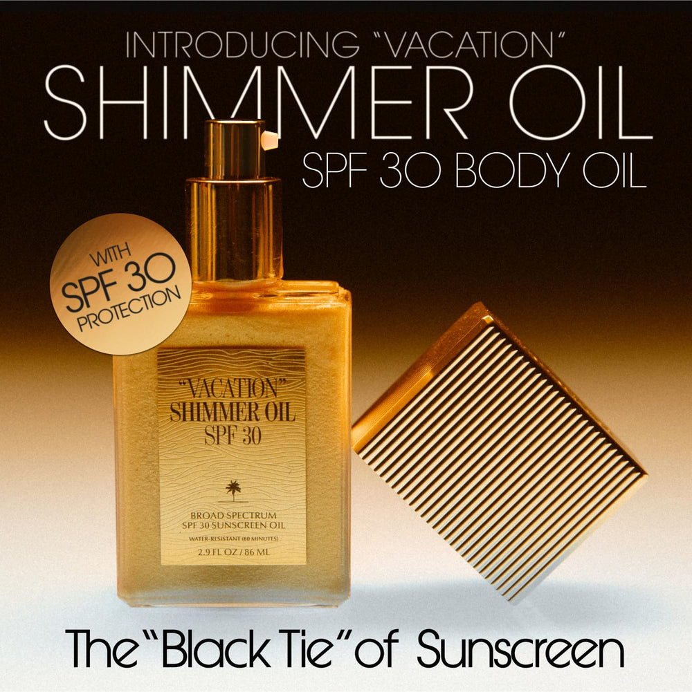 VACATION Shimmer Oil SPF 30 being applied for a luminous, even glow