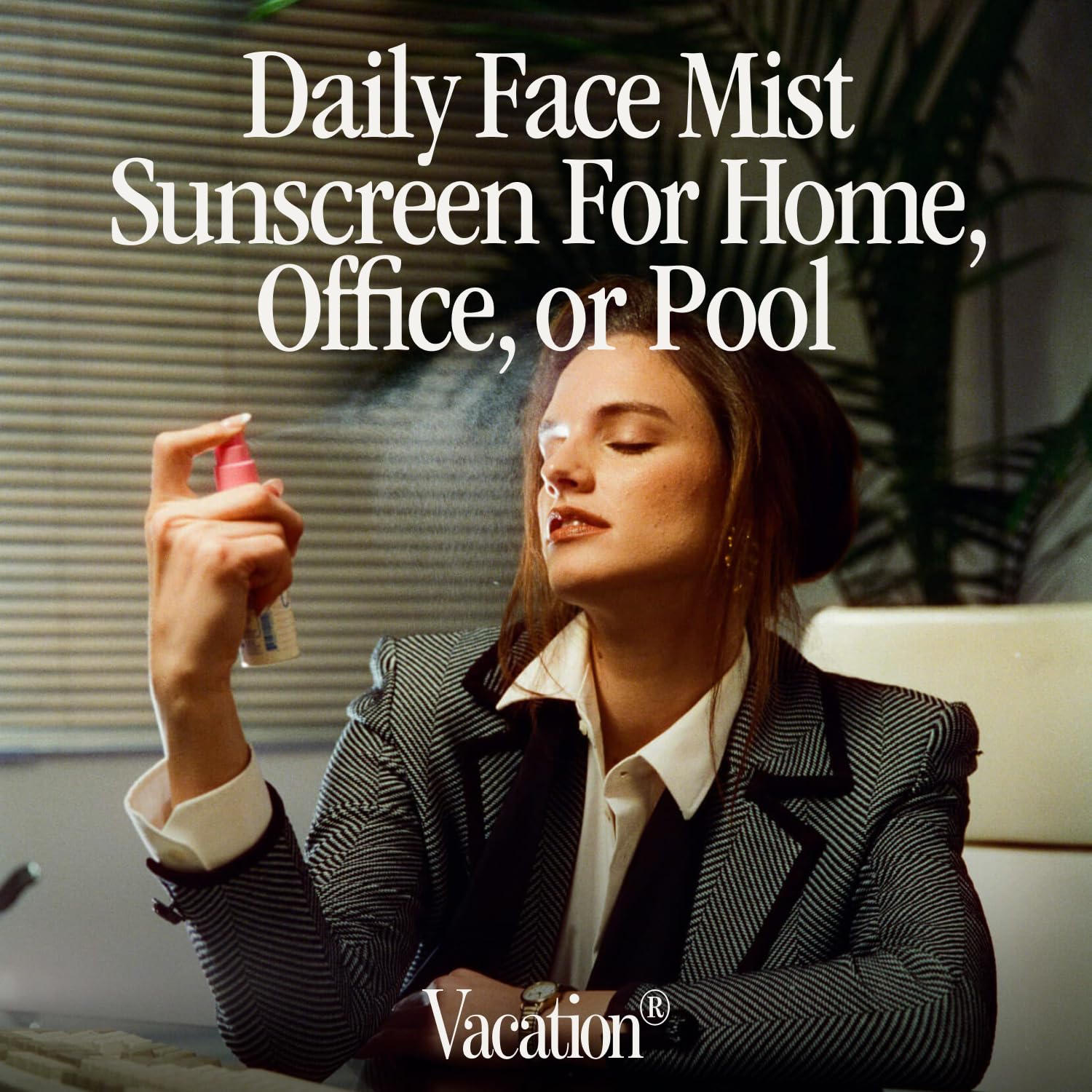 Vacation Super Spritz applied over makeup with invisible satin finish