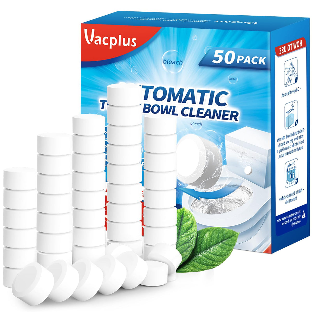 Vacplus toilet cleaner tablet in tank delivering ongoing freshness