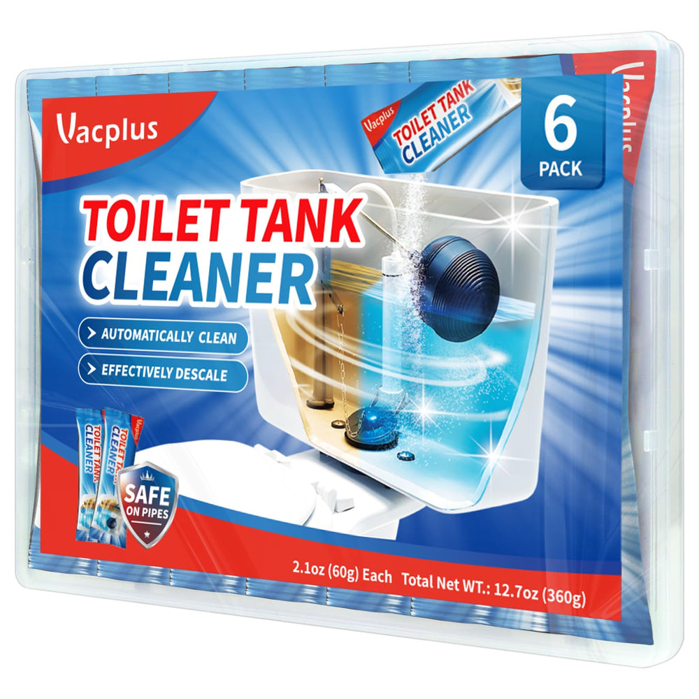 Vacplus toilet tank cleaner tablets 6-pack packshot showing convenient, mess-free dosing.