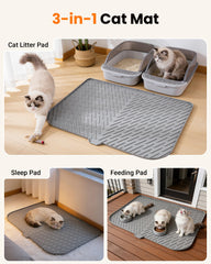 Vacqueen mat highlights groove stripes that trap litter as cats exit.