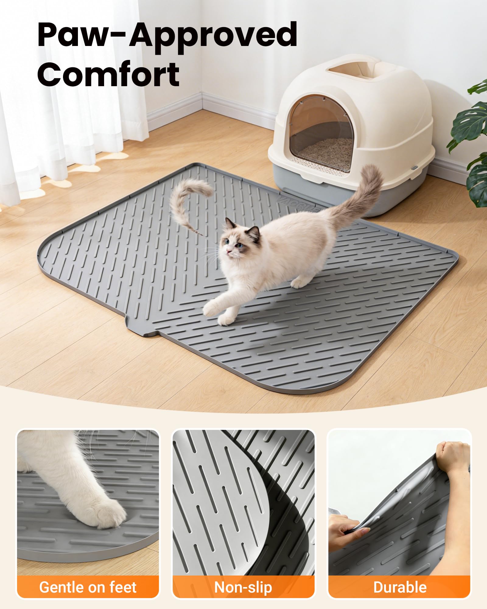 Versatile Vacqueen mat suitable for multi-cat setups and feeding areas.