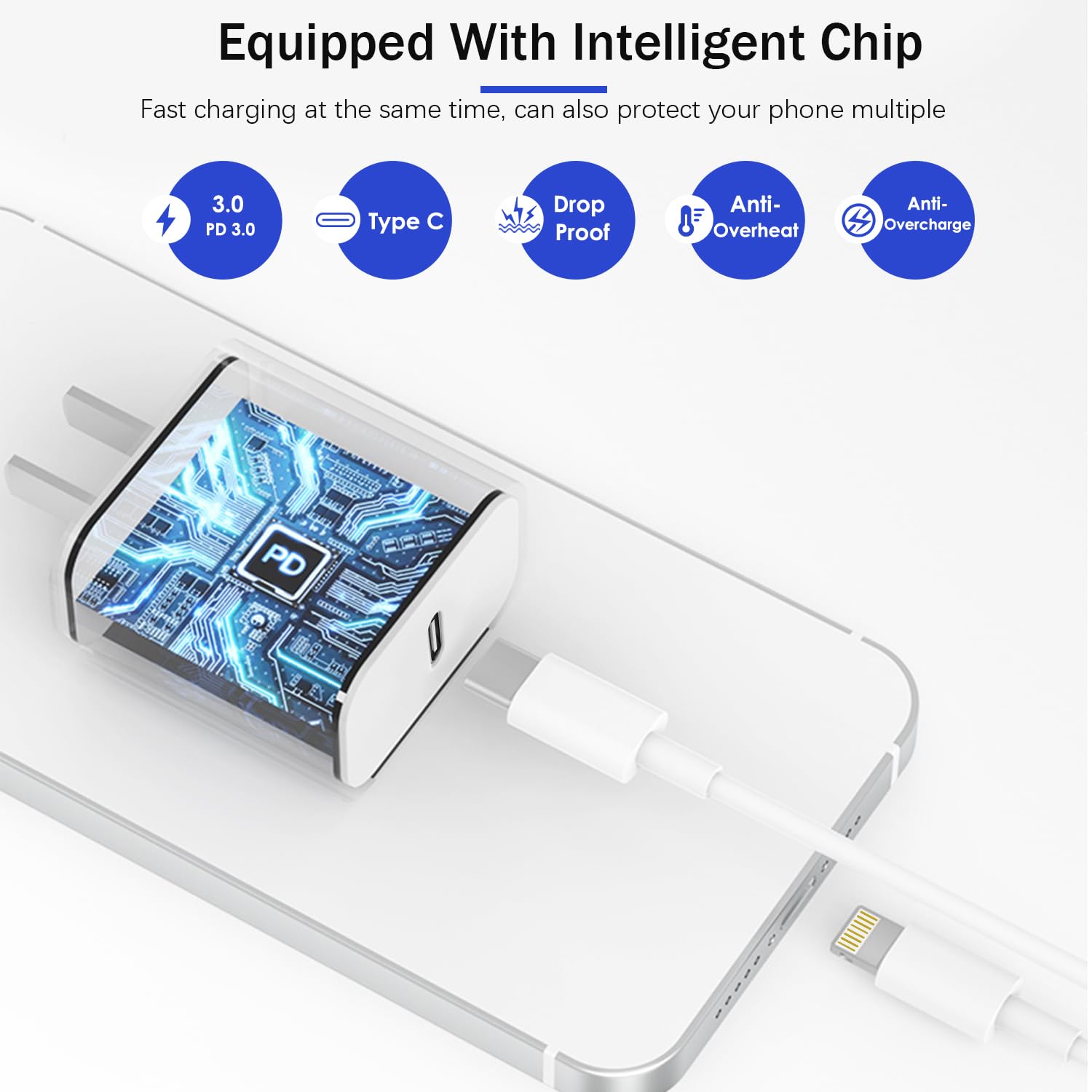 Vagavo USB-C to Lightning cable, 6ft, durable and tangle-free for home or travel.