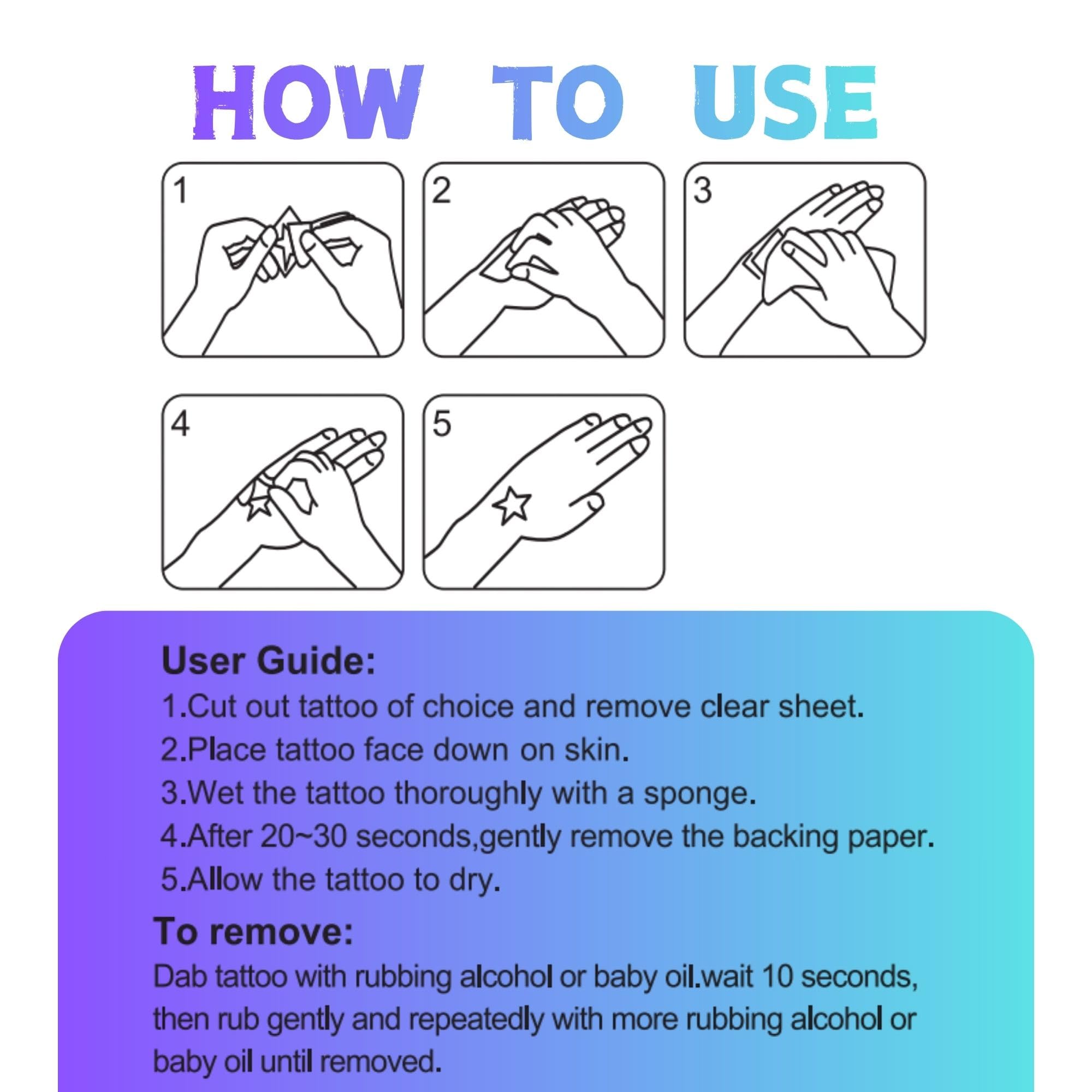 Vagilelf water-transfer tattoos provide safe, easy skin application.