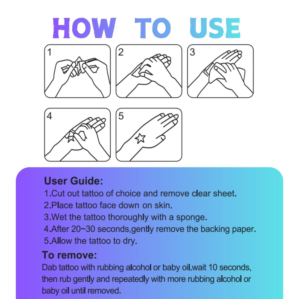 Vagilelf water-transfer tattoos provide safe, easy skin application.