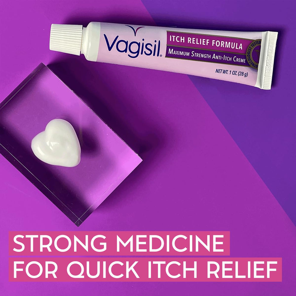 Vagisil anti-itch cream applied to intimate skin for comfort.