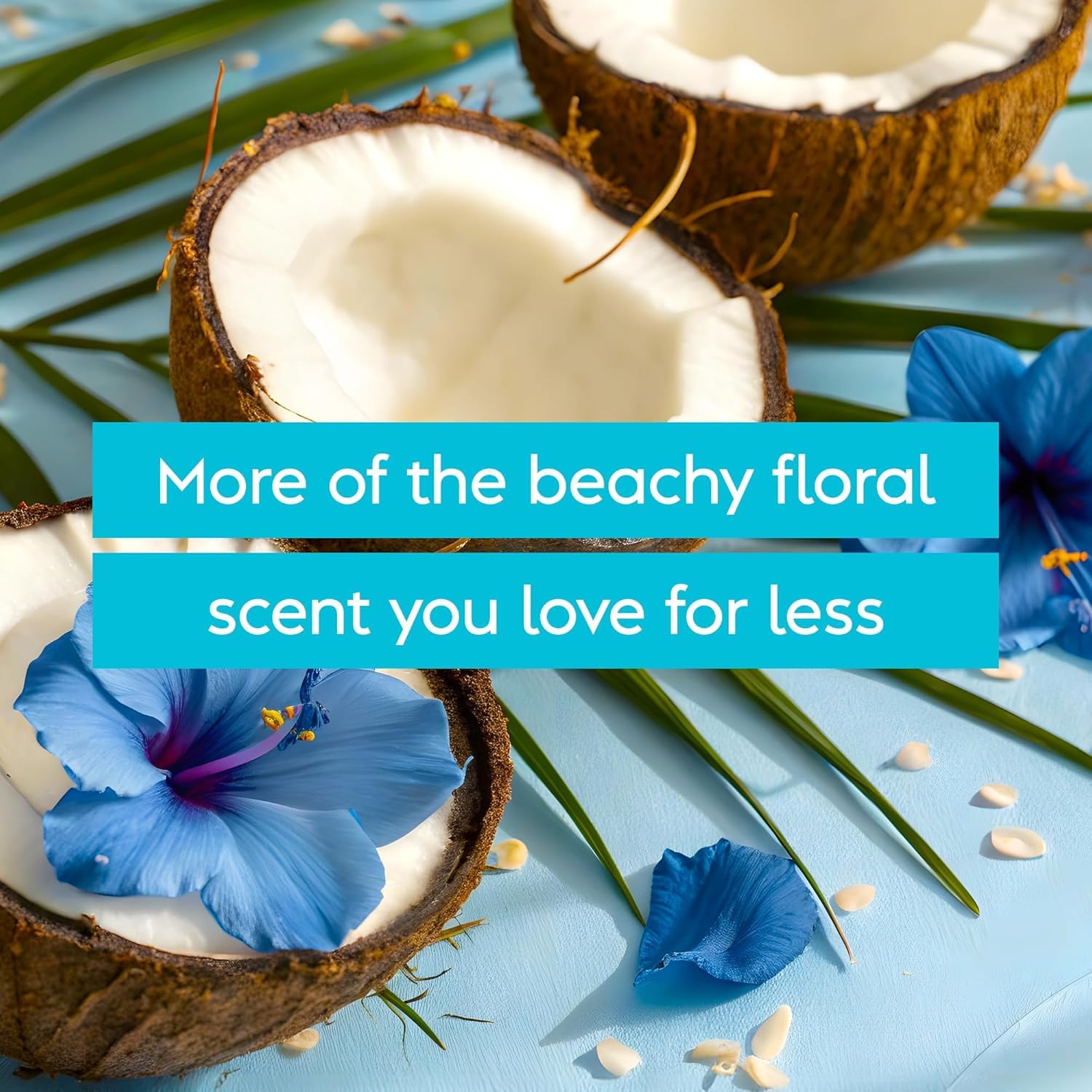 Vagisil feminine wash coconut hibiscus scent emphasizes beachy floral aroma.