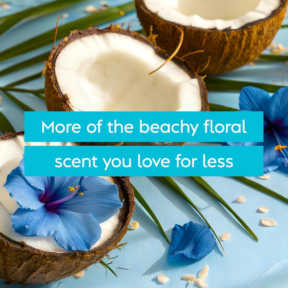 Vagisil feminine wash coconut hibiscus scent emphasizes beachy floral aroma.