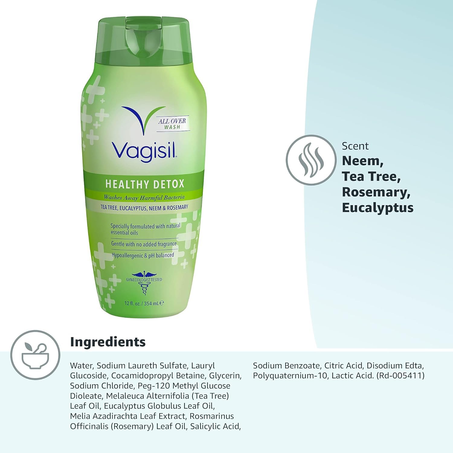 Vagisil gynecologist-tested badge highlights trusted care for intimate hygiene.