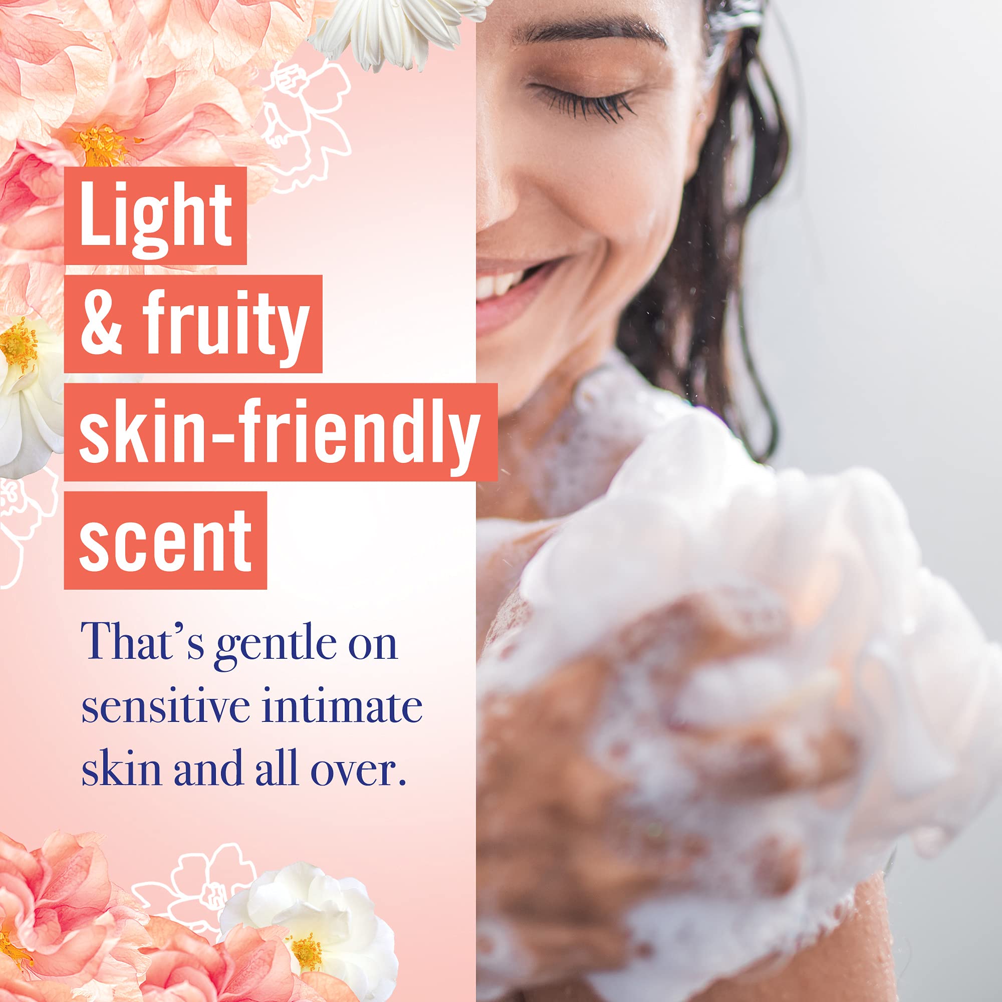 Vagisil Peach Blossom label close-up highlights dye-free hypoallergenic formula
