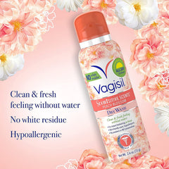 Vagisil Peach Blossom dry wash spray delivers a light fruity scent without residue.