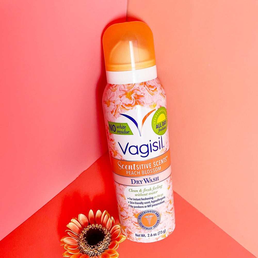 Vagisil peach blossom spray keeps you feeling fresh during daily routines.