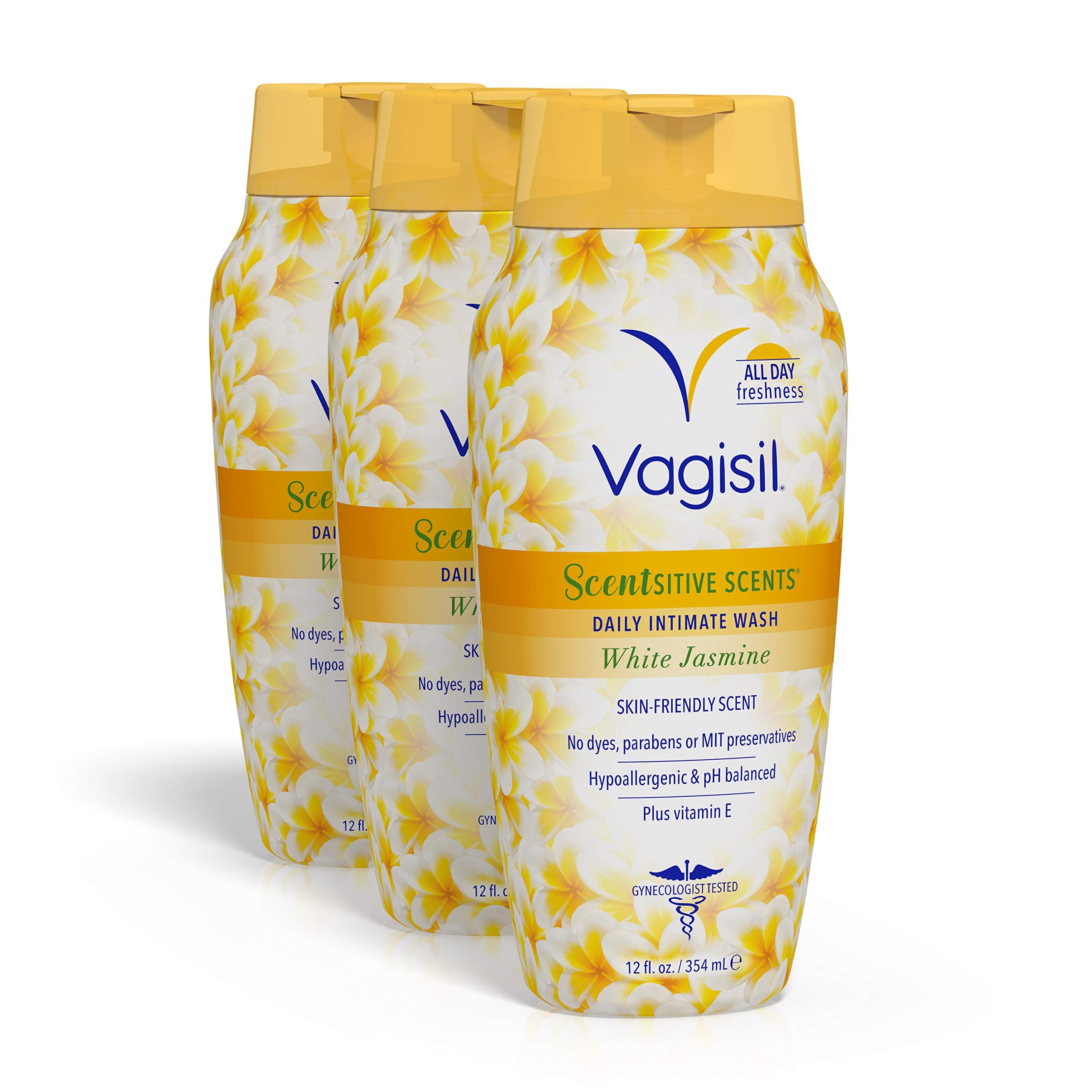 Vagisil White Jasmine wash: pack of 3 bottles for daily intimate hygiene.