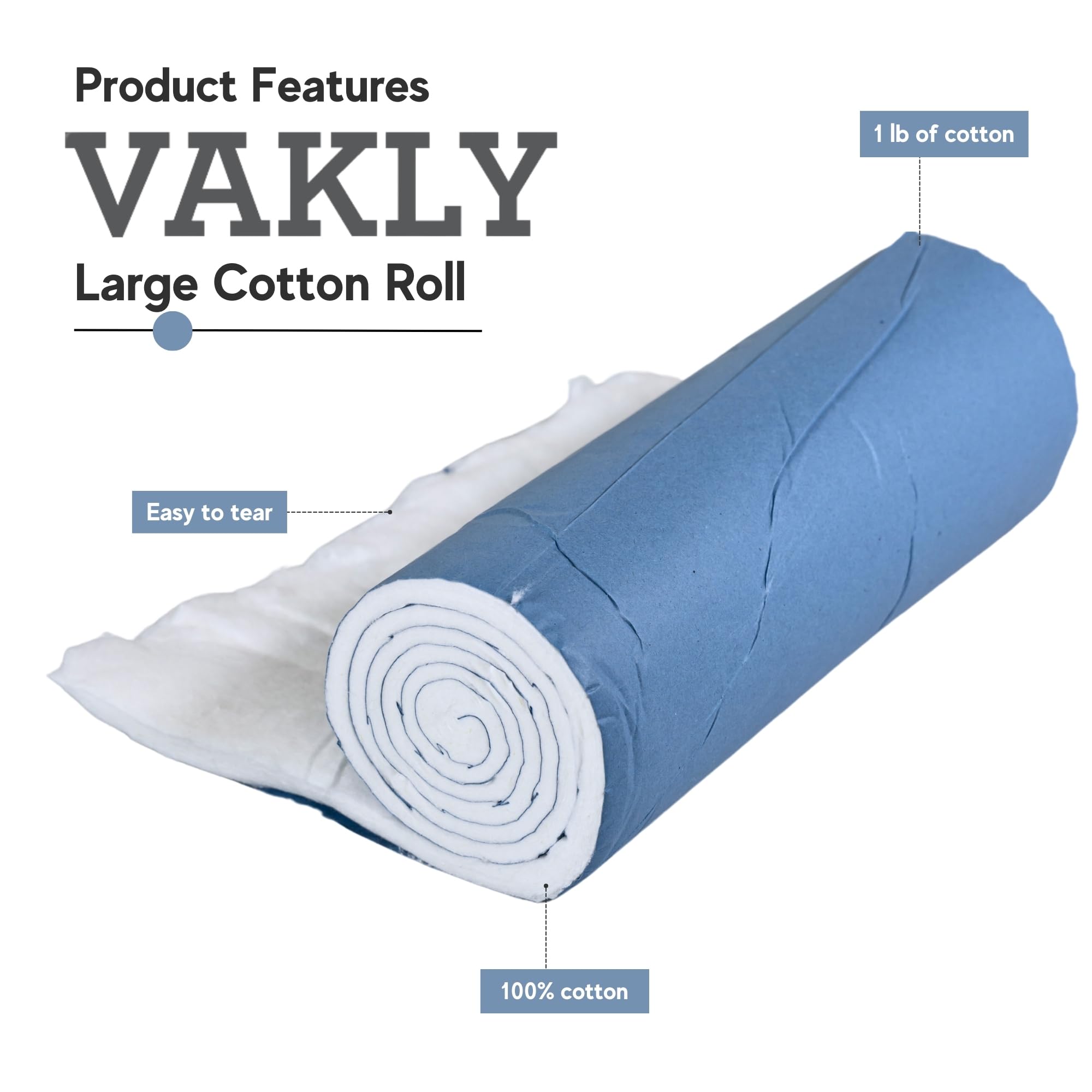 Vakly cotton roll 1lb cut-to-size ease for pads and dressings