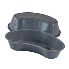 Vakly emesis basin with graduated markings enables quick fluid measurement.
