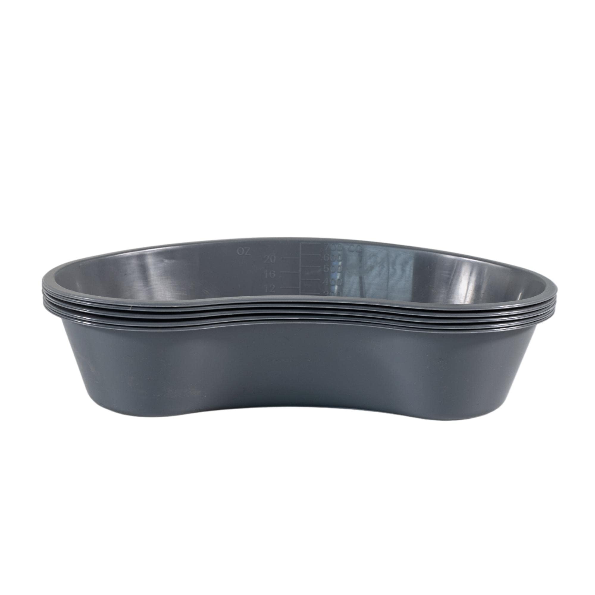 Vakly emesis basin smooth surface cleans easily for hygienic reuse.