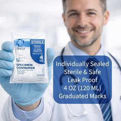 Vakly sterile specimen cups with leakproof lids for secure transport
