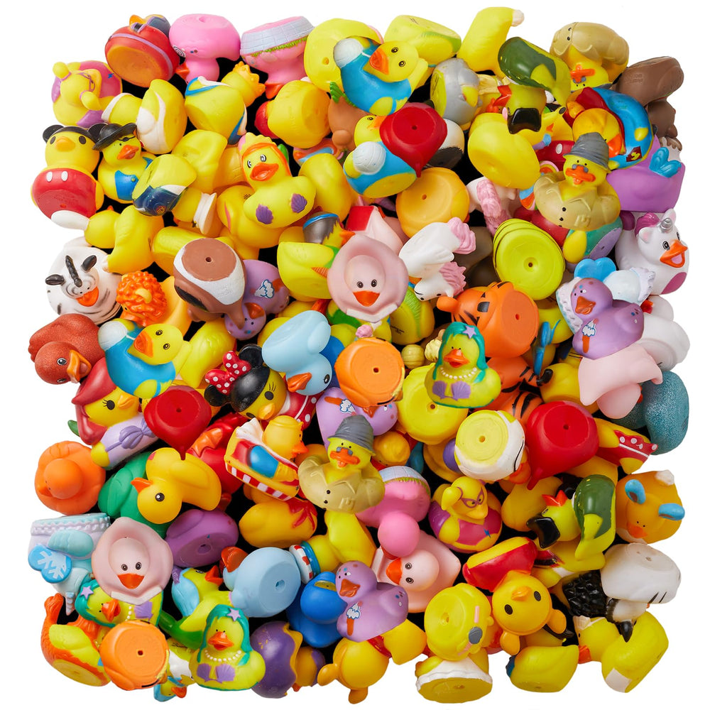 ValenLyra 100-pack rubber ducks in a bag for bath time fun.