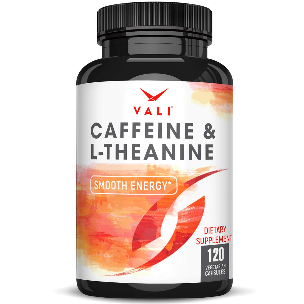 VALI caffeine-l-theanine capsules pack boosts smooth energy and focus.