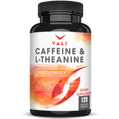 VALI caffeine-l-theanine capsules pack boosts smooth energy and focus.
