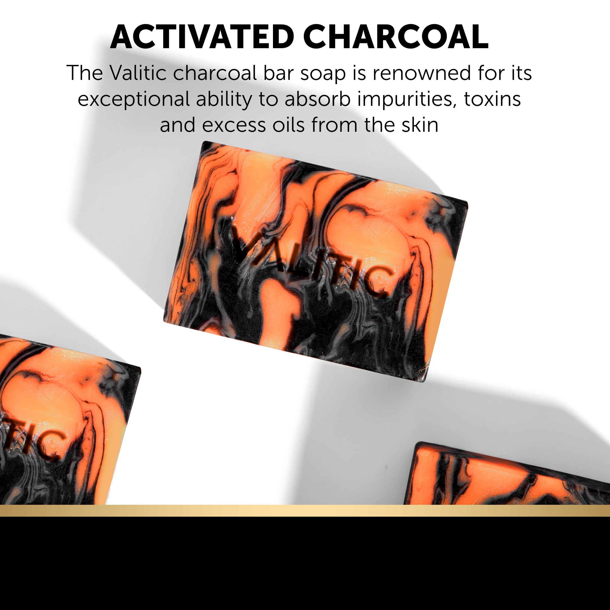 VALITIC charcoal kojic turmeric bar slice showing rich lather for daily cleansing