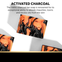VALITIC charcoal kojic turmeric bar slice showing rich lather for daily cleansing