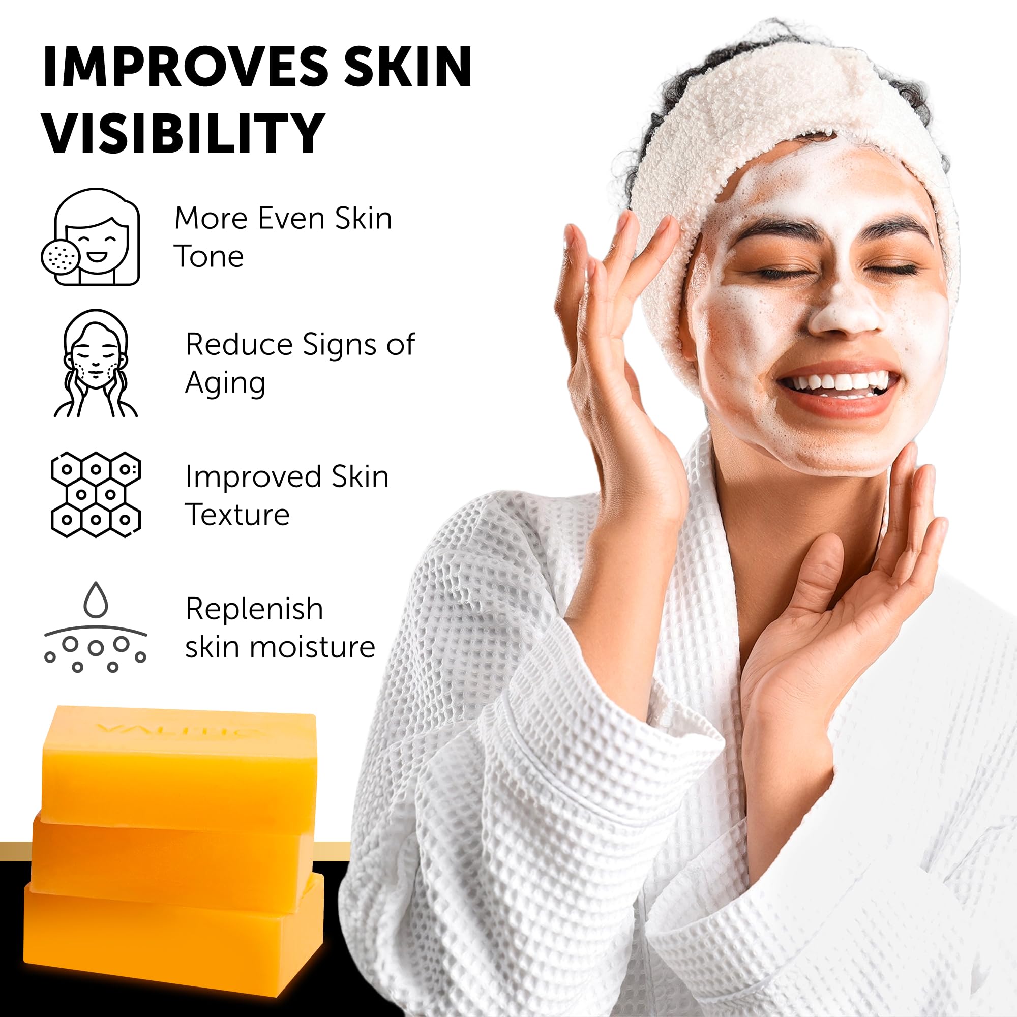 VALITIC kojic acid soap lather on skin demonstrating smooth cleansing.