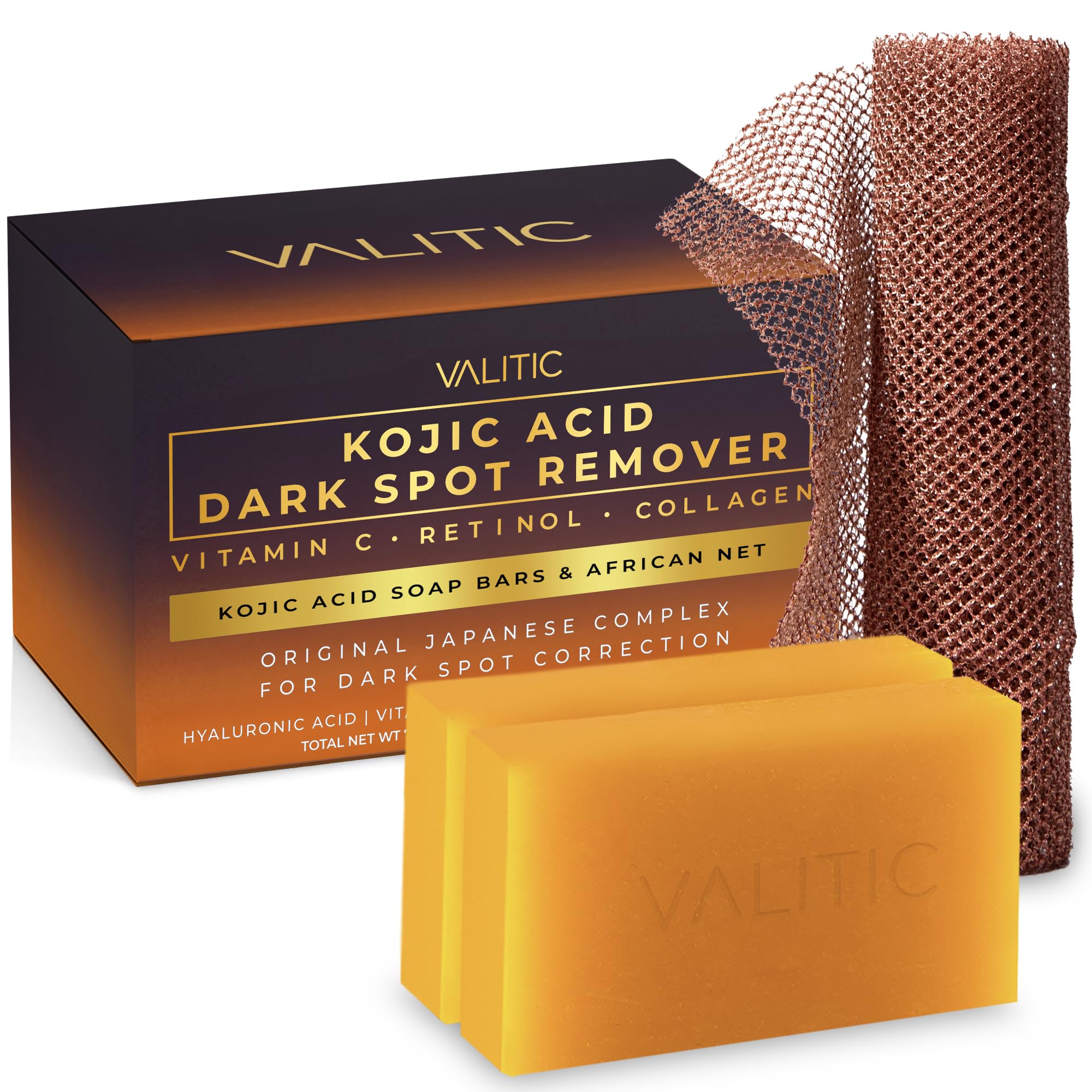 VALITIC Kojic Acid Dark Spot Soap pack for even-toned skin and brightening.
