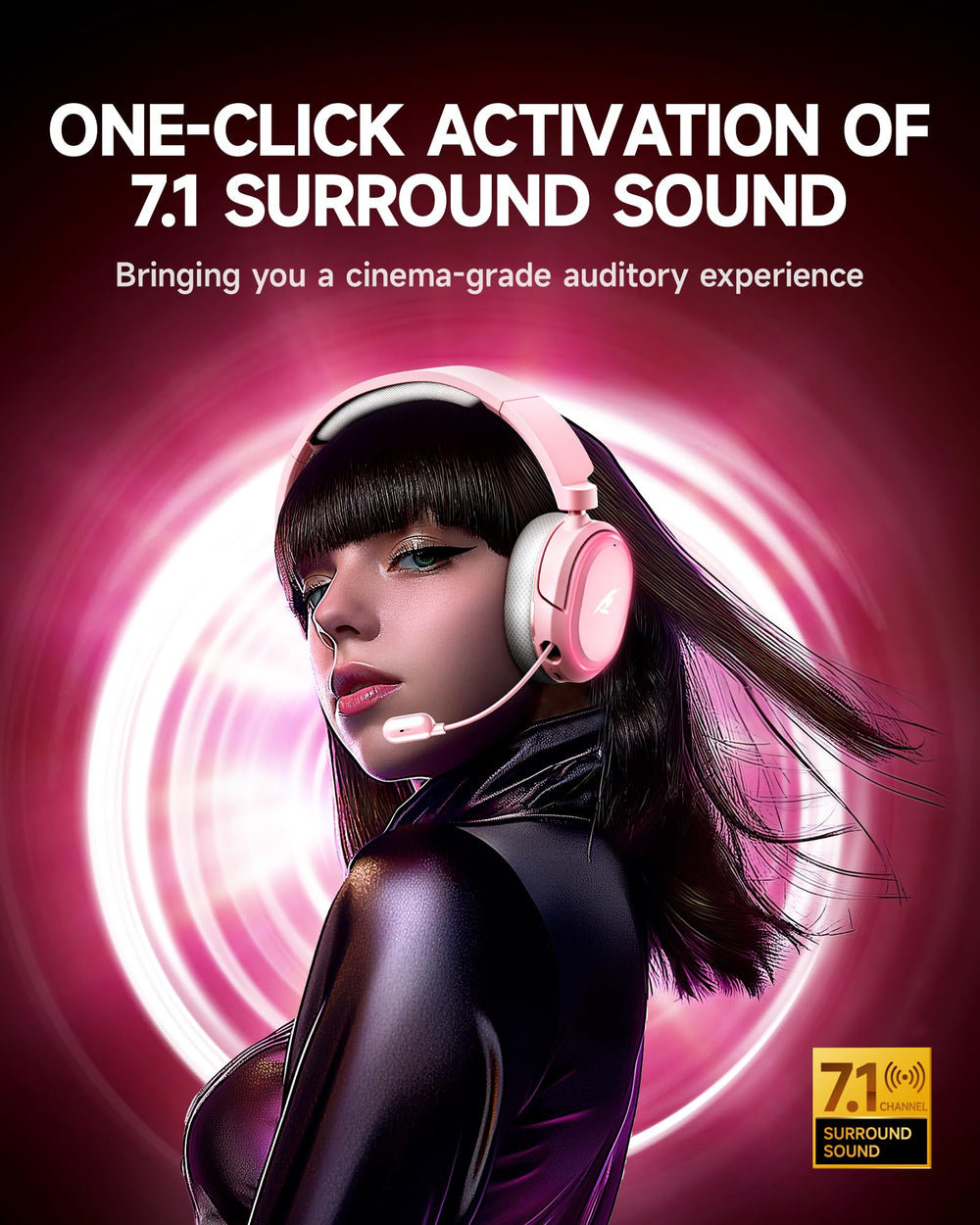 Valorise wireless headset with ambient RGB light for immersive atmosphere.
