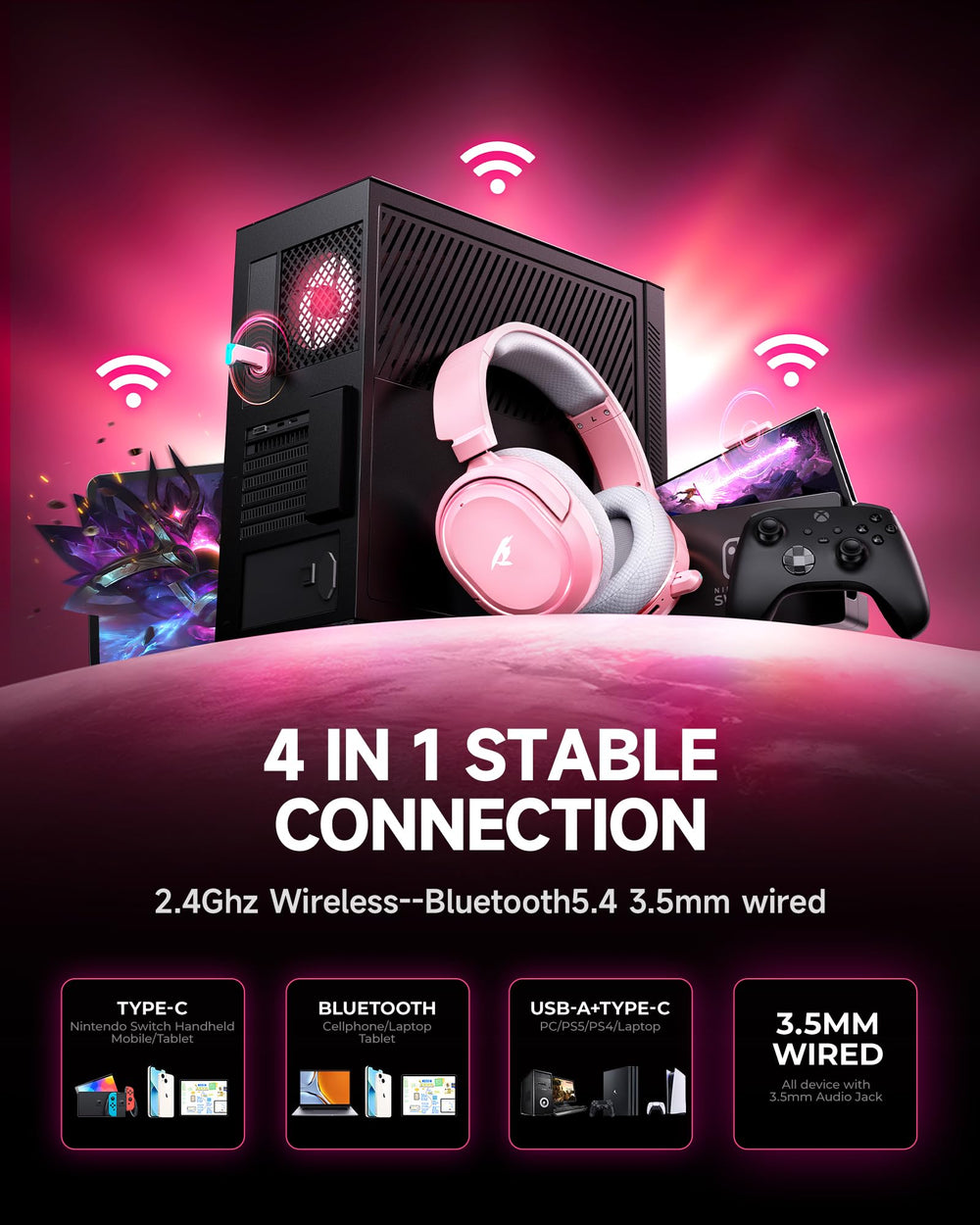 Valorise headset offers multi-platform compatibility with PS5, PS4, PC, Mac, Switch.