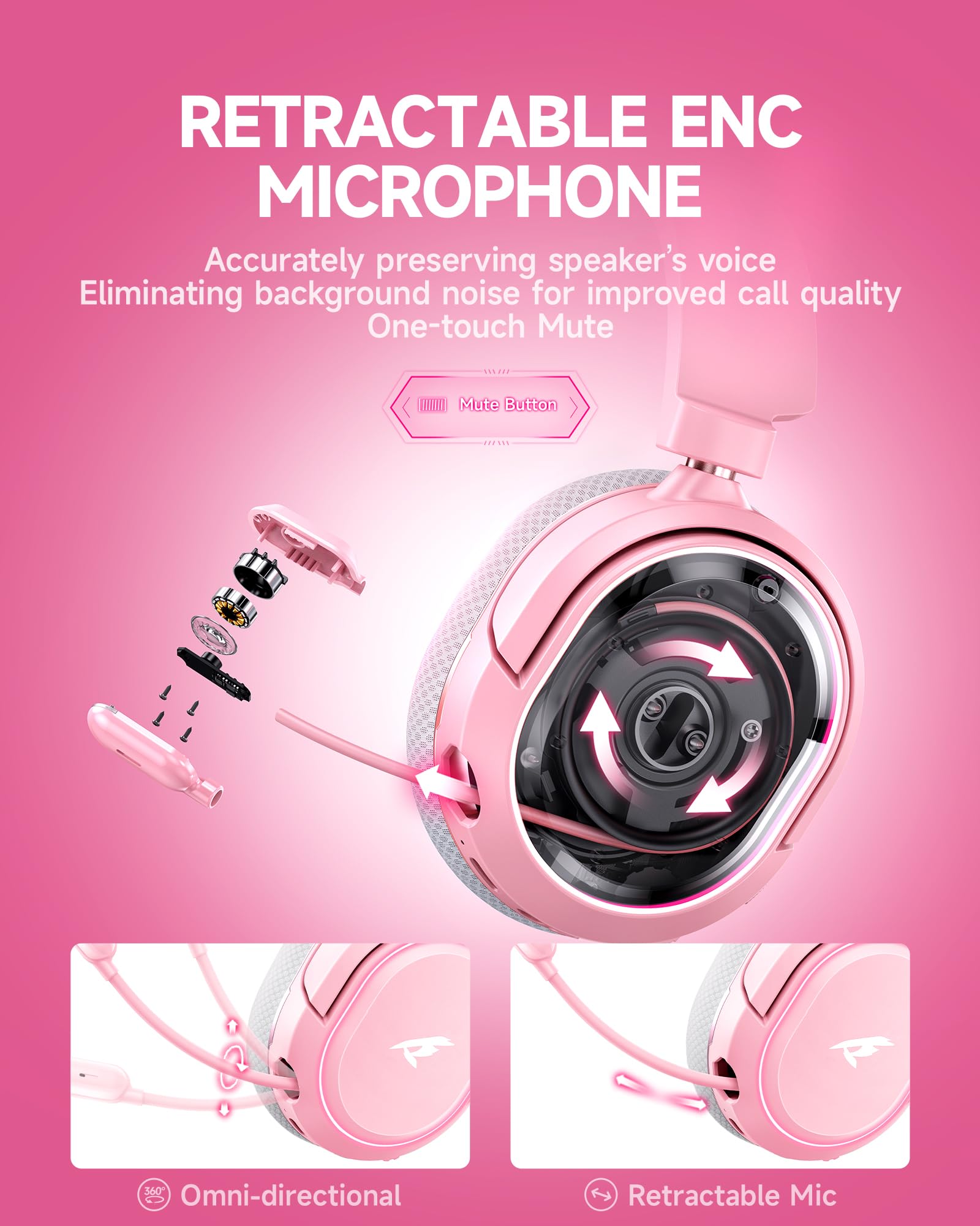 Valorise headset retractable ENC mic for clear voice chats.
