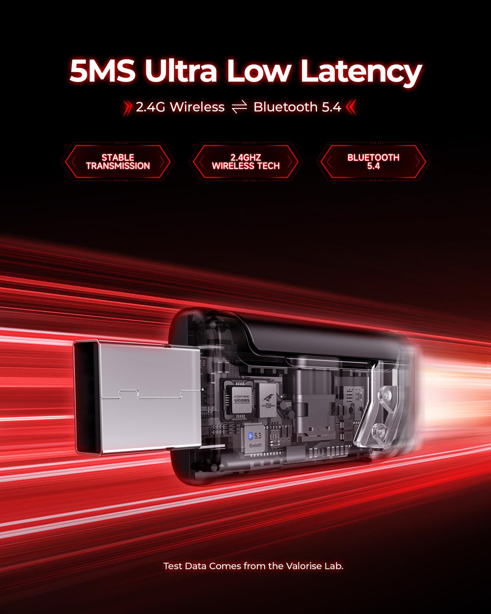 Valorise retractable microphone ensures clear voice capture during competitive play.