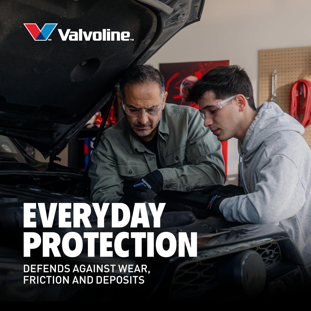 Valvoline Daily Protection engine graphic illustrating comprehensive lubrication.