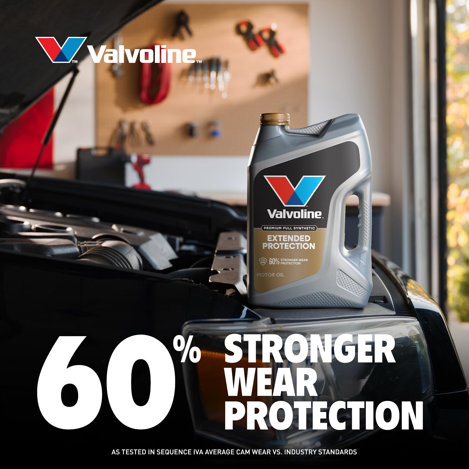 Valvoline Extended Protection engine-coverage graphic shows wear and heat protection