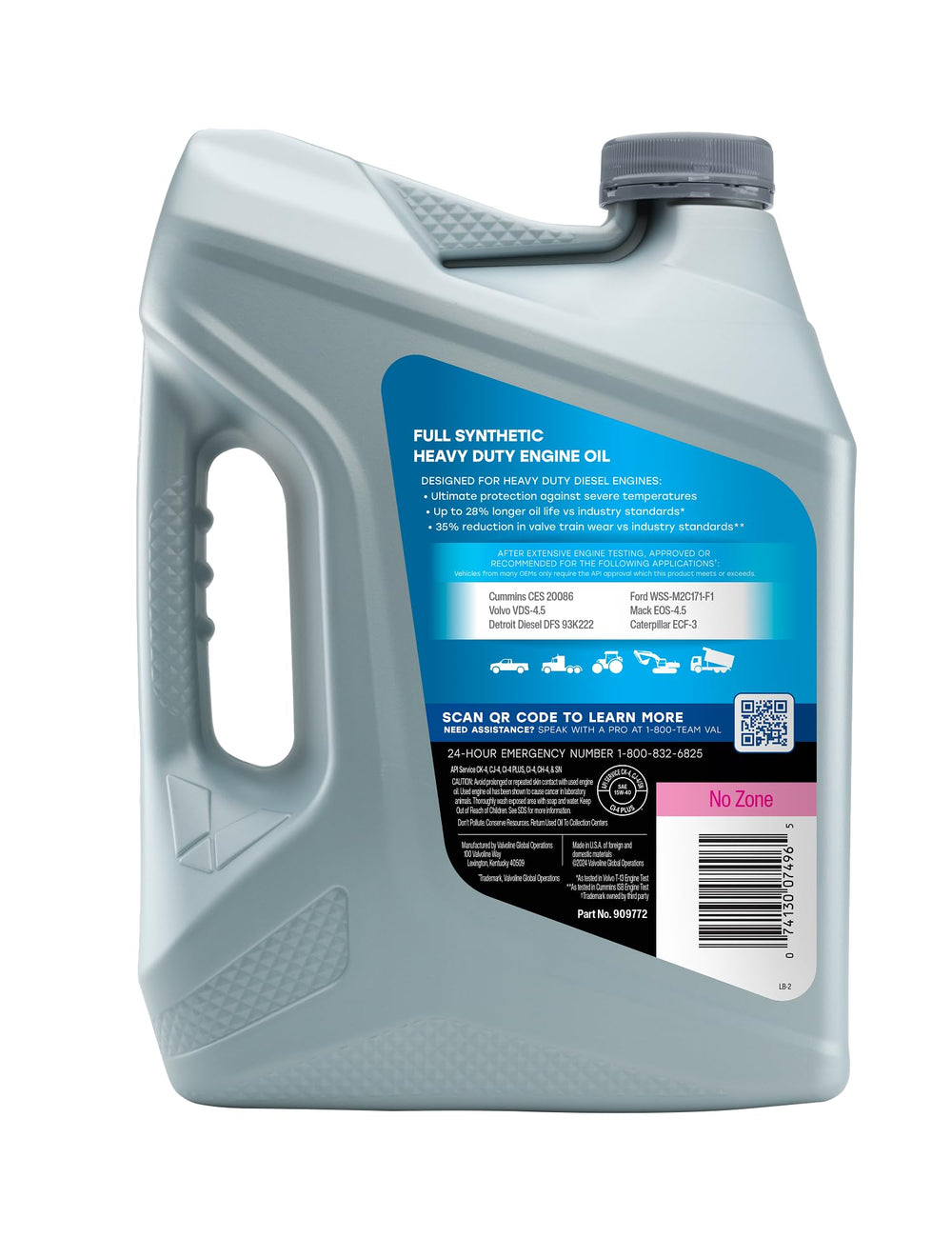 Valvoline label close-up highlighting full synthetic formulation for diesel engines