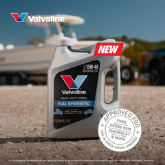 Valvoline packaging on display communicating extended oil life in demanding service