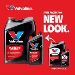 Valvoline High Mileage 150K label close-up highlighting MaxLife Plus technology.