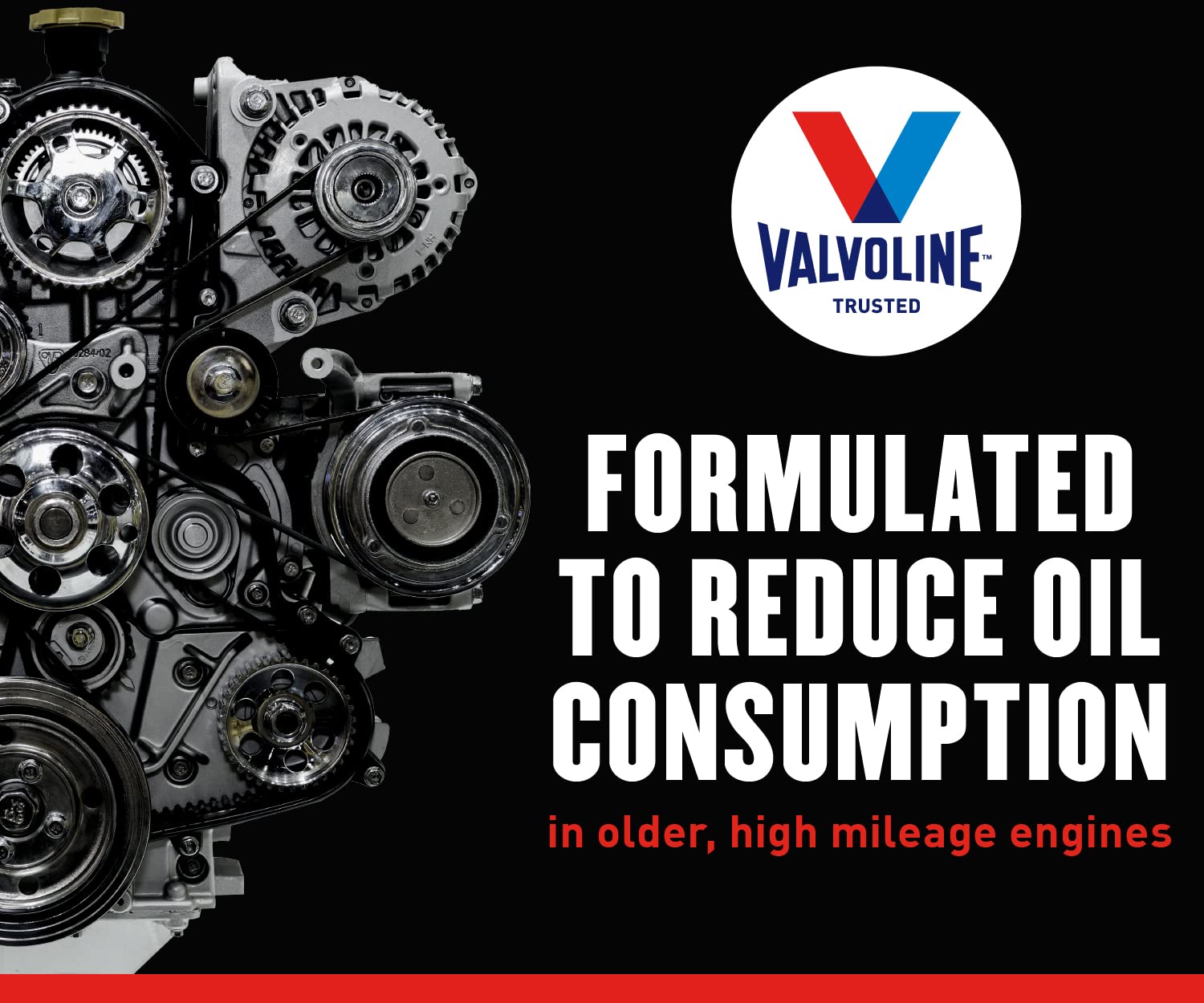 Valvoline High Mileage 150K oil being dispensed into engine during maintenance.