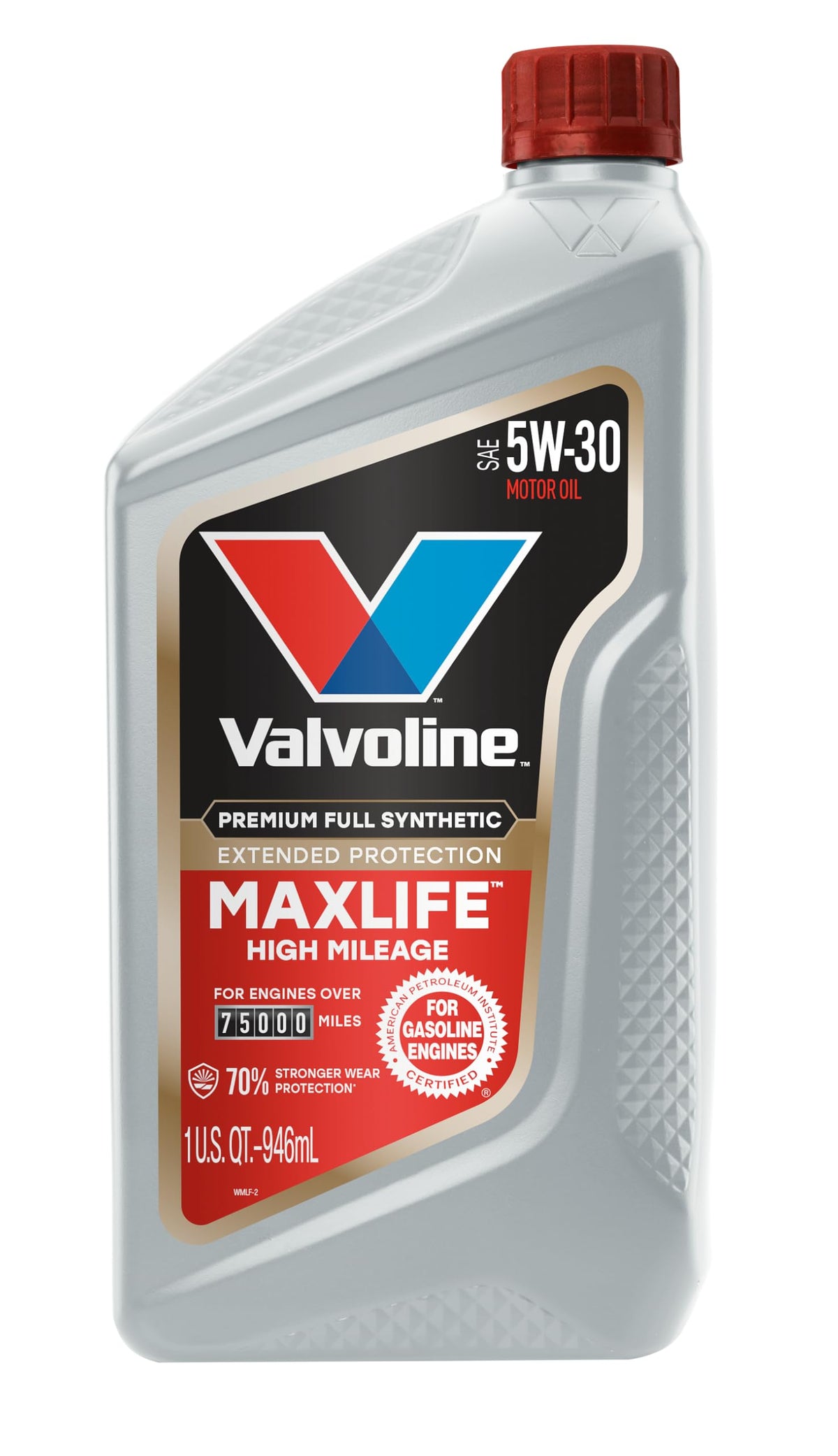 Valvoline MaxLife 5W-30 bottle highlighting high-mileage engine protection.