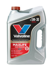 Valvoline MaxLife Extended Protection 5W-30 bottle demonstrates high-mileage lubrication