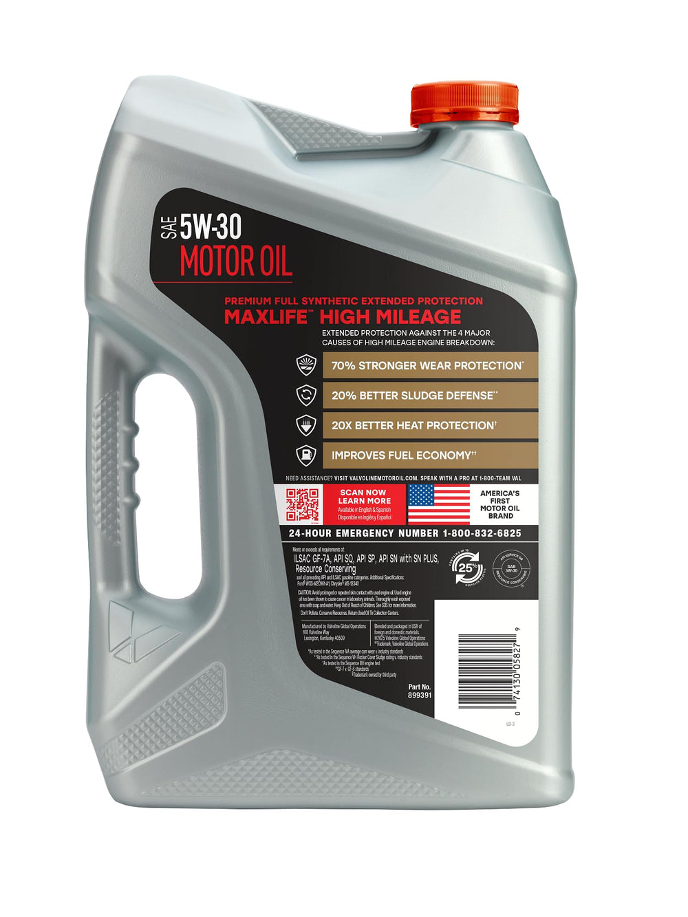 Valvoline MaxLife Extended Protection 5W-30 label highlights seal conditioners