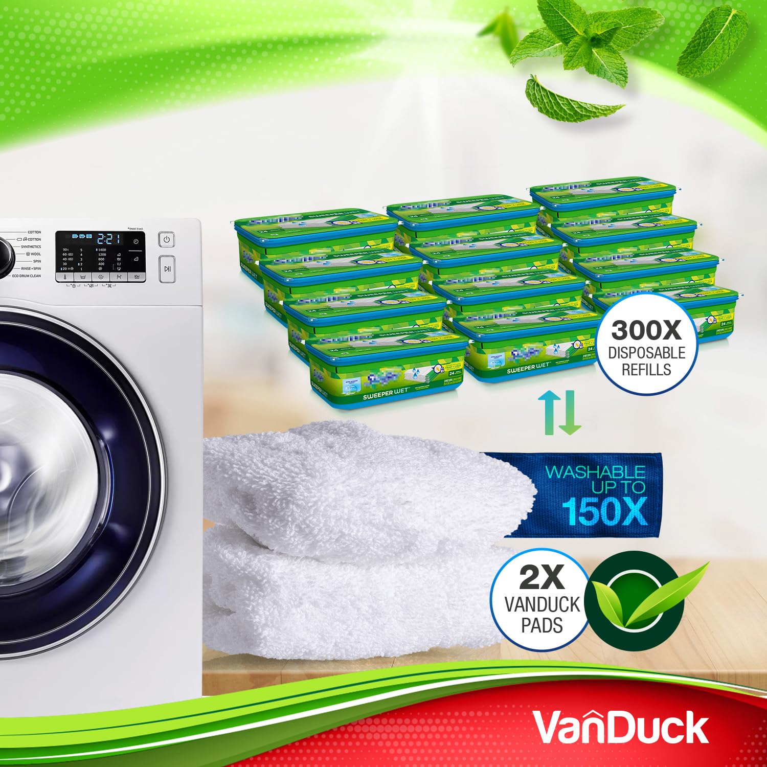 VanDuck absorbent mop pads for wet mopping against spills