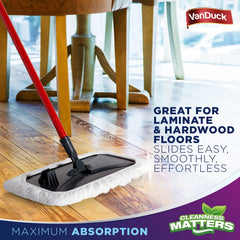 VanDuck thick terry fabric traps dust and debris on various floors.