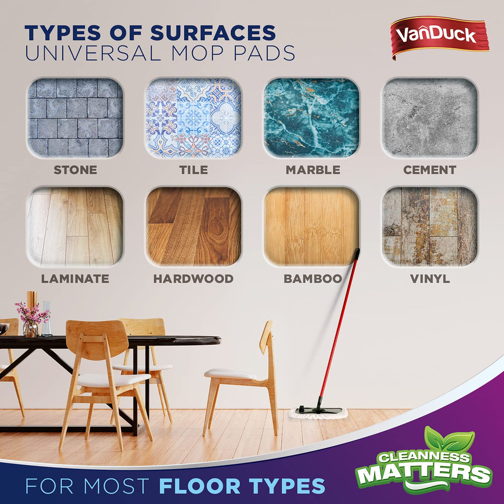 VanDuck reusable mop covers simplify cleaning routines.