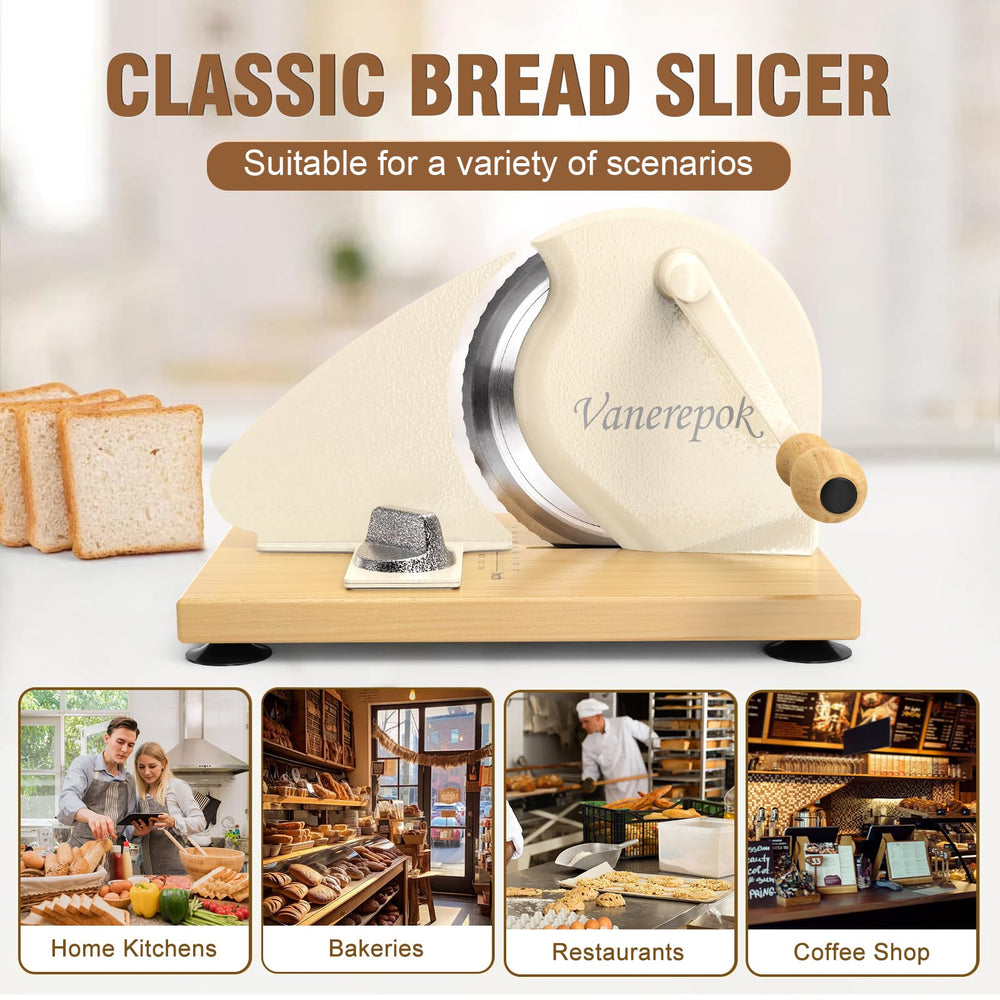 Vanerepok bread slicer versatile for breads, cheeses, and deli meats