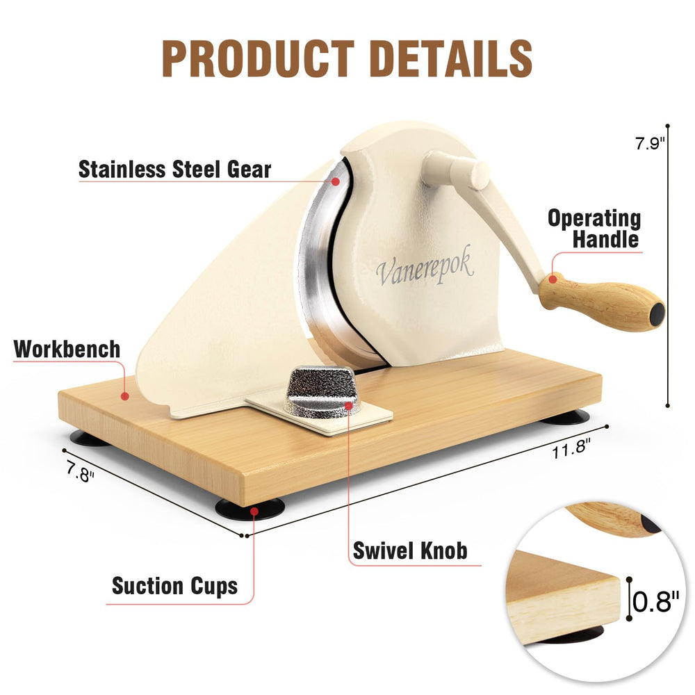 Vanerepok bread slicer gear-drive system demonstrating smooth cutting action