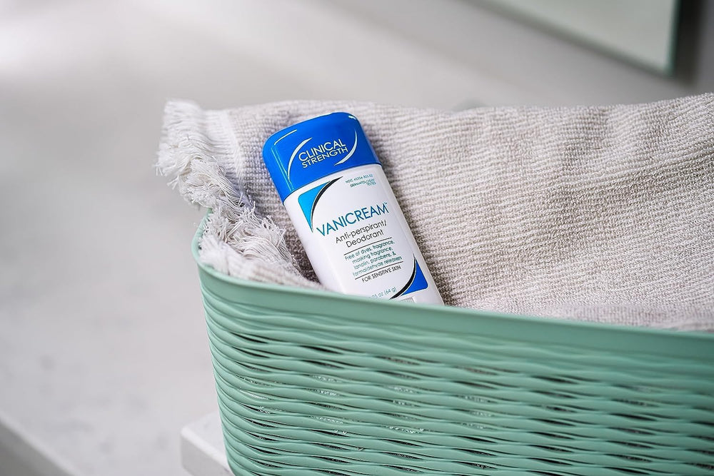 Close-up texture of Vanicream deodorant highlighting smooth glide-on for comfort